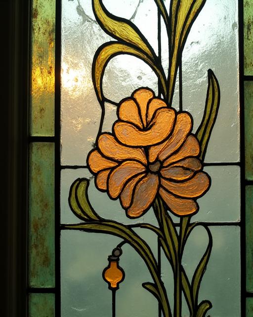 Jugendstil Glasdetail mit floralen Motiven